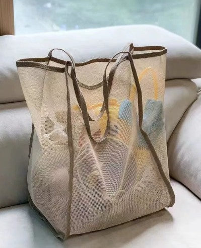 Extra Large Foldable Mesh Tote with Sturdy Handles, Durable Polyester Storage Bag for Beach Toys, Shells, Clothes & Towels