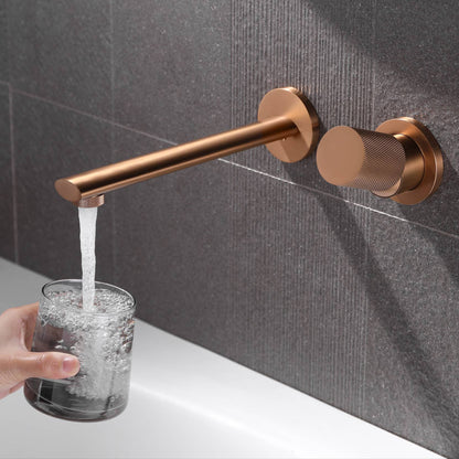 Torneira de banheiro de luxo, preta, de latão, montada na parede, com alavanca única e design moderno de 2 furos para pia de água quente e fria