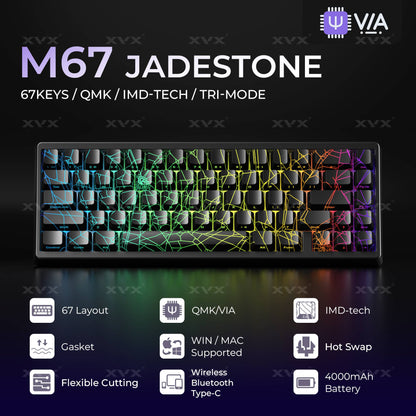 XVX Spider Web Keyboard M67 JadeStone With IMD-Tech Keycaps Tri-Mode Connection Custom RGB Backlight Keyboard 60%