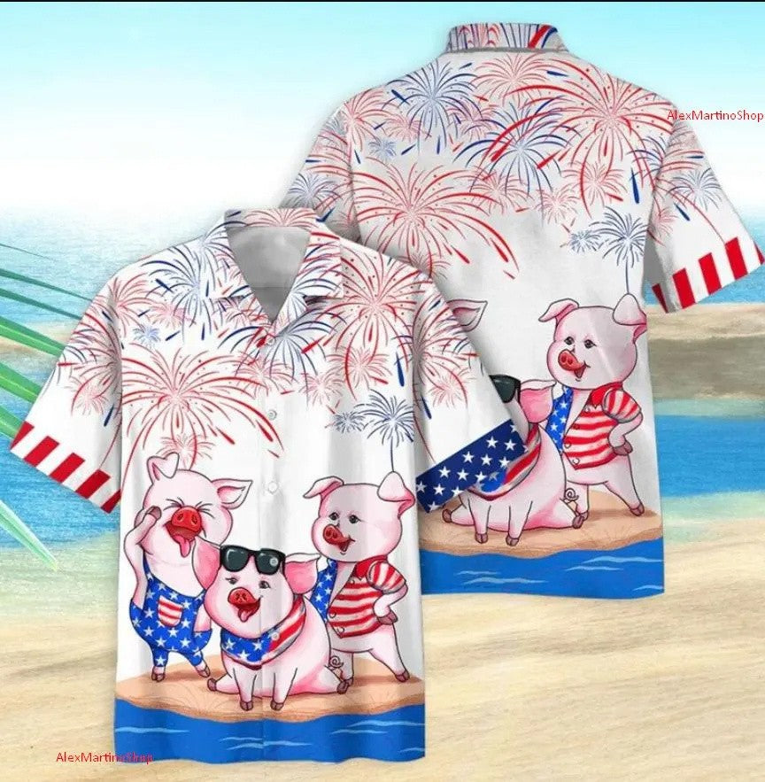 Cute Pig Hawaii Shirt Pink Pig Summer Aloha Shirts Barchelory Party Outfit, Funny Hawaii Shirt, Pig Lovers,Gift For Farmers Tops