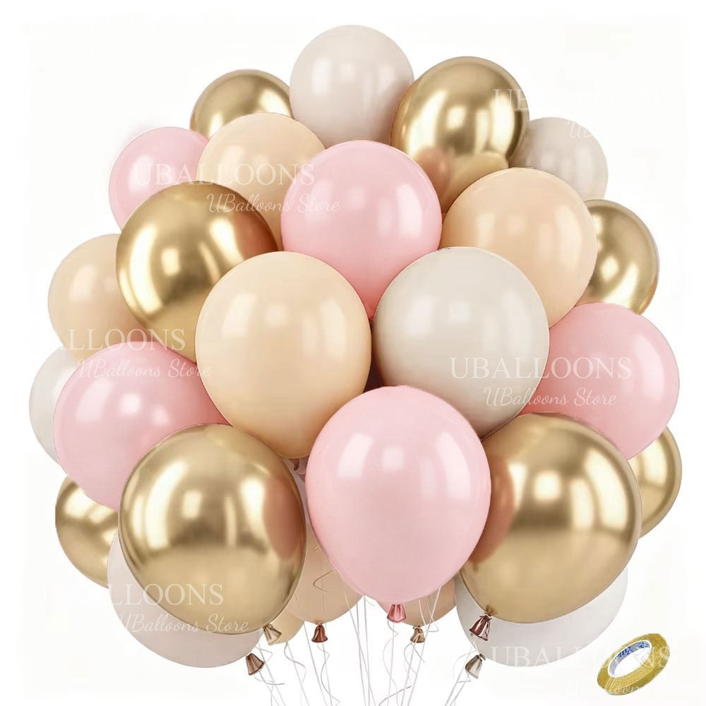 40Pcs White Sand Latex Balloons 10Inch Boho Sand White Metal Chrome Gold Balloons for Birthday Wedding Baby Shower Party Decor