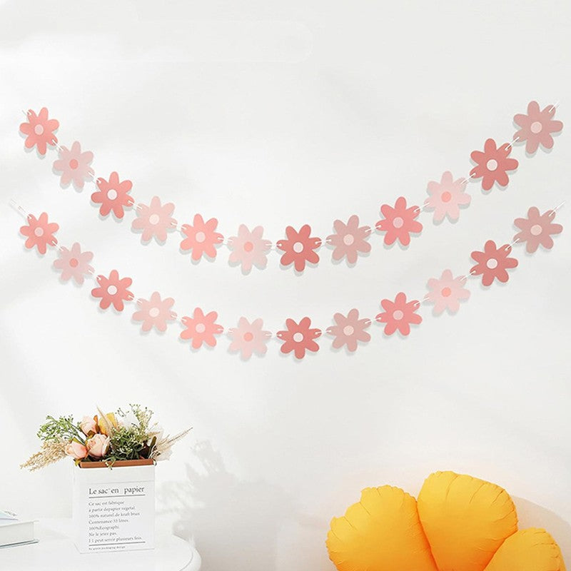 Daisy Flower Paper Banner Hat Cake Toppers Kids Girl Birthday Daisy Theme Party Decorations Hanging Bunting Garland Supplies