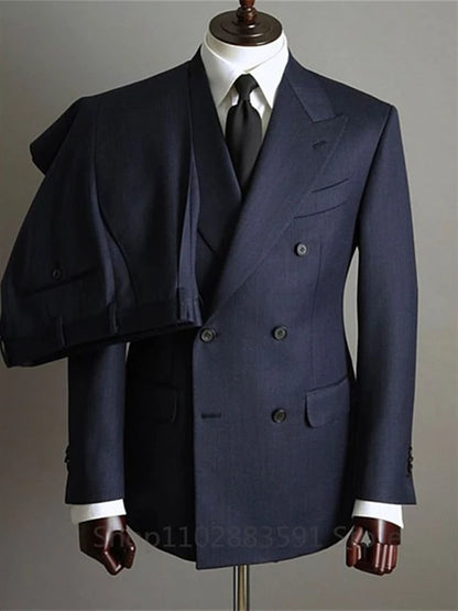 2 Pieces Tuxedo Fashion Blazer Pants Men Suits Double Breasted Buttons Peaked Lapel Formal Party Wedding Groom Tuxedo
