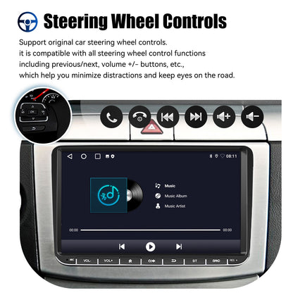 Central Multimídia 9" Android 14 4G+64G Sem Fio Carplay GPS NAVI WIFI RDS FM BT EQ para VW Golf 5 6 Passat Polo Touran Tiguan Caddy EOS