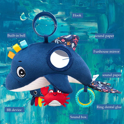 Newborn Infant Soft Whale Mobile Hanging Baby Educational Toy For Baby Intellectual Development Handheld Cute Stuffed Animal Toy