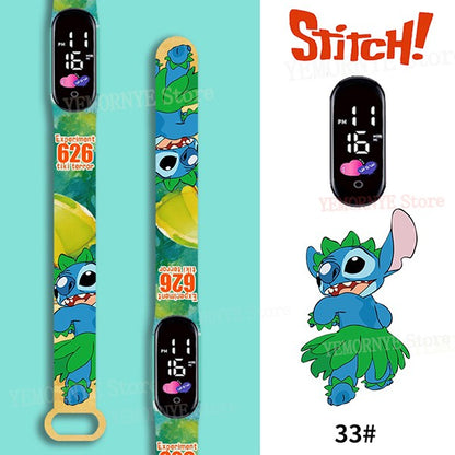 Disney Stitch Digital Kids' Watches Anime Figures LED Luminous Watch Touch Waterproof Electronic Sports Watch Kids Birthday Gift