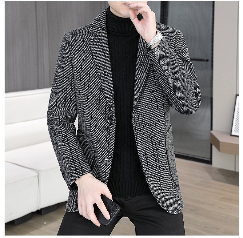 2026 Men's Striped Embroidered Casual Wool  blazer