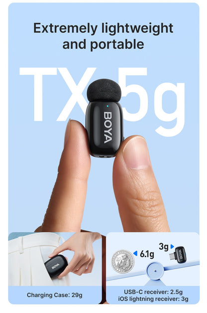 BOYA BOYA Mini Microfone de Lapela Sem Fio para iPhone 15/16 Android Celular Dispositivos USB-C para Gravação de Vídeo Transmissão ao Vivo Vlog