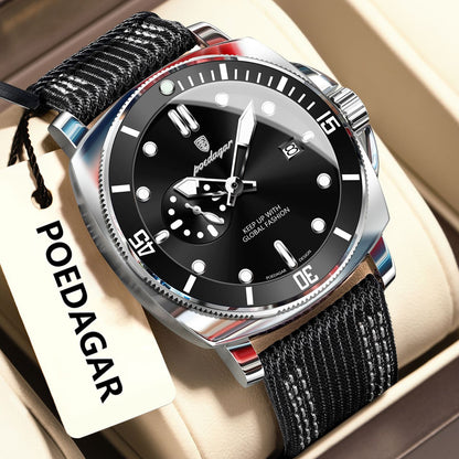 POEDAGAR Luxury Fashion Man Watch Luminous Waterproof Date Sport Watches For Men Nylon Leather Quartz Business Men's Clock Reloj