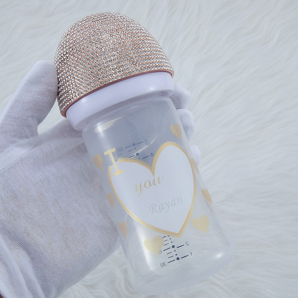 MIYOCAR personalized gold bling baby bottle BPA free plastic 260ml and 150ml bottle lovely baby bottle feeding bottle