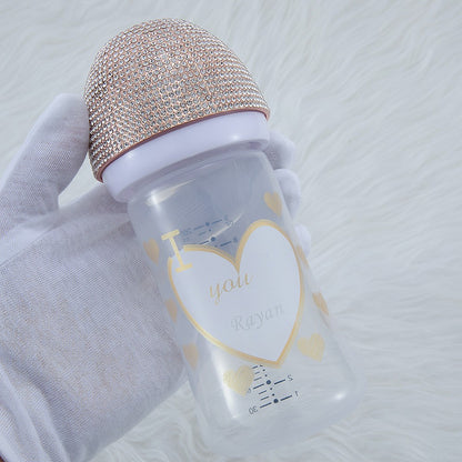 MIYOCAR personalized gold bling baby bottle BPA free plastic 260ml and 150ml bottle lovely baby bottle feeding bottle