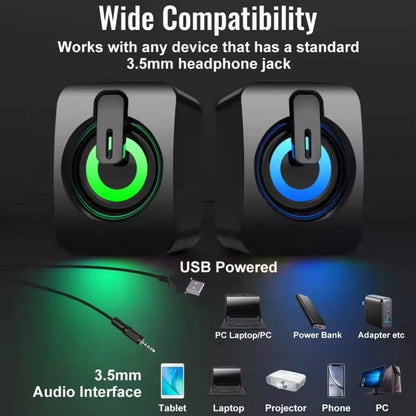 Caixas de Som para Computador HIFI Estéreo com Microfone e Luz LED para Desktop Música Surround RGB Gaming Speakers