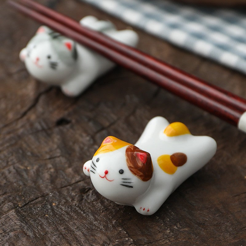 Descanso para Hashi em Formato de Gato de Cerâmica Suporte para Talheres de Cozinha Descanso para Colher Garfo Almofada Suporte de Armazenamento