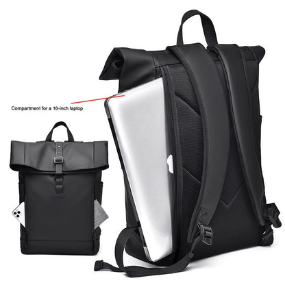 Black Fashion Roll Top Computer Bag Laptop Travel Business Waterproof Large Capacity Backpack Teenager School Bag ?? Mochila