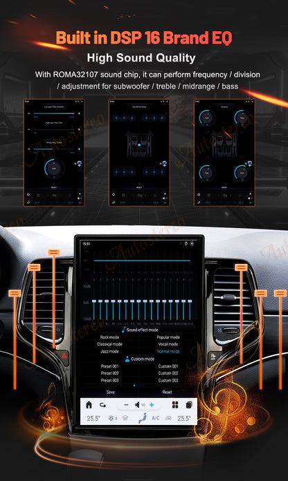 14.4 Polegadas Android 8+128GB para JEEP Grand Cherokee 2010-2021 Estilo Tesla Carro GPS Navegação Multimídia Player Rádio Toca-fitas Central