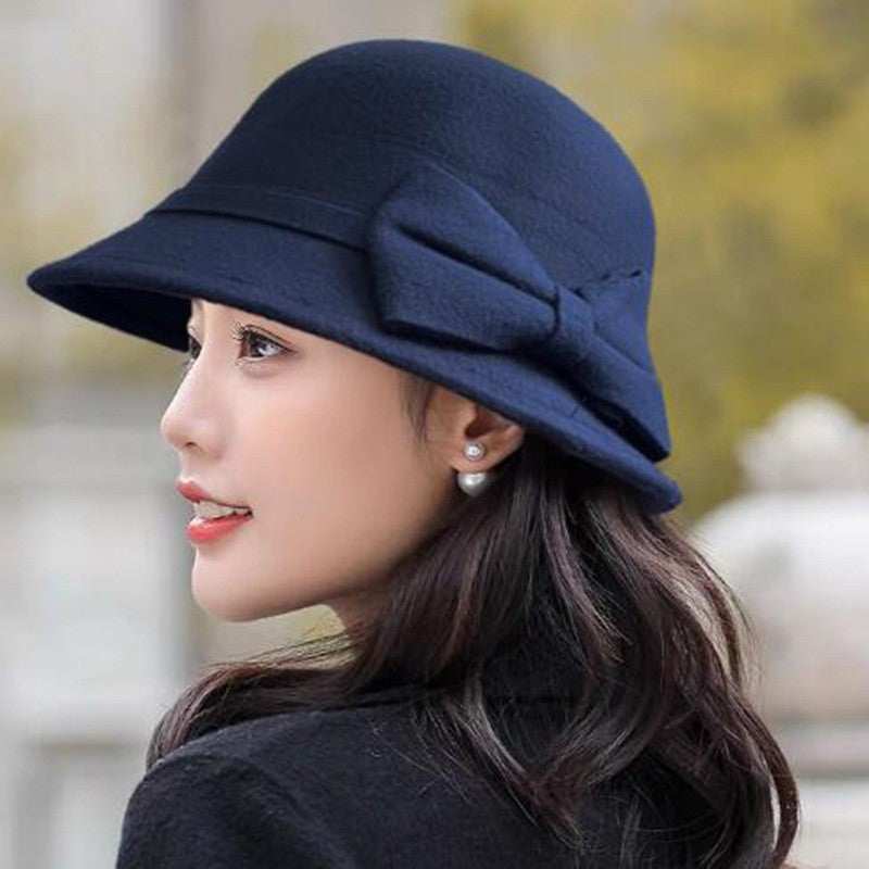 2022 Outono Inverno Fedoras Chapéu Feminino Elegante Vintage Laço Lã Chapéu Feminino Cúpula Feltro Casamento Igreja Boné Jazz Feminino Laço Cartola