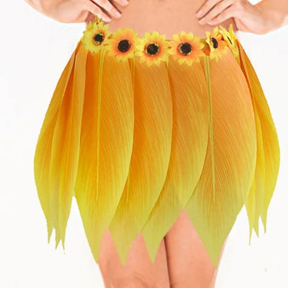 Hawaiian Tropical  Artificial Leaves Floral Boho Beach Dance Skirts Summer Short Hula Grass Party Luau Skirt Costume Sundress