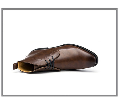 New Men Business Ankle Boots PU High Cut Short Tube Lace Up Business Brand Chelsea Boots European Style Size 38-48 Men Boots