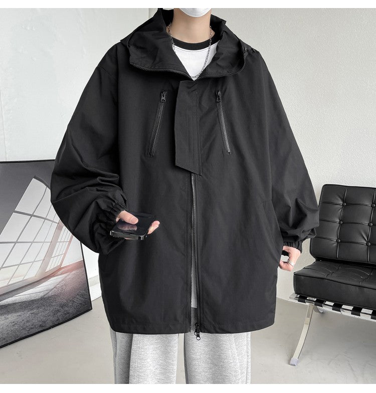 2024 Men Hooded Jacket Men Bomber Jacket Mens Windbreakers Zipper Coats Spring Autumn Loose Cargo Jacket Men Casual Sportswear
