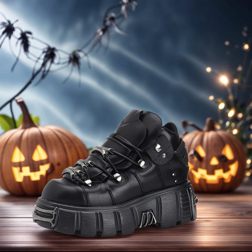 2025 New Brand Punk Style Women Shoes Lace-up heel height 6CM Platform Shoes Woman Rock Boots Metal Decor Woman Sneakers