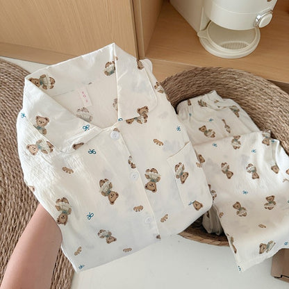 Sweet Cute Goose Print Korean Fashion Women's Pajamas Nightwear Kawaii Casual Lapel Neck Y2K Pajamas Set Autumn New Loungewear