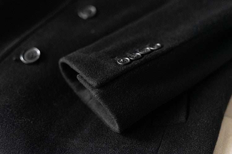 Mauroicardi Autumn Winter Long Warm Black Trench Coat Men Single Breasted Luxury Wool Blends Overcoat 2022 High Quality Clothing