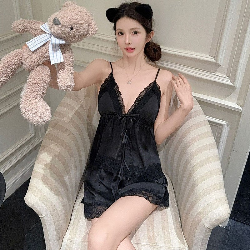 French-Style Strapless Nightgown for Women Summer Strapless Robe Two-Piece Set Summer Purely Sensual Beauty Straps with Padded C