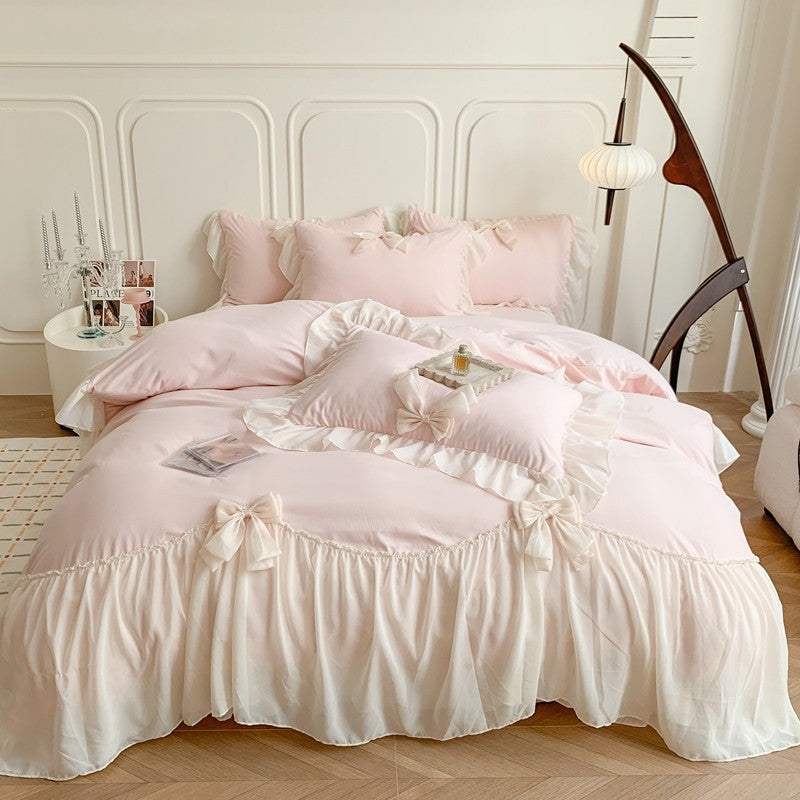 3pcs White Bedding set ruffles Duvet Cover Set (1*Duvet Cover + 2*Pillowcase, Without Core)for bedroom guest room