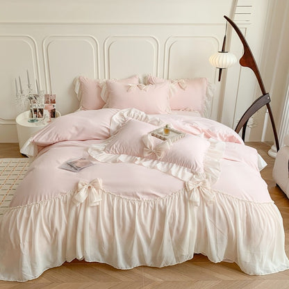 3pcs White Bedding set ruffles Duvet Cover Set (1*Duvet Cover + 2*Pillowcase, Without Core)for bedroom guest room