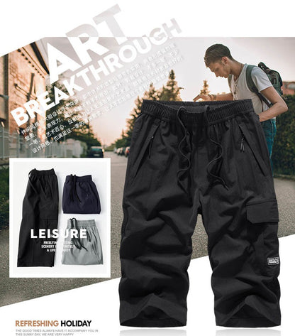 Men's Summer Quick Dry 3/4 Pants Lightweight Capri Shorts Hiking Fishing Travel Casual Cargo Shorts Pants Men Gym Shorts 7XL 8XL