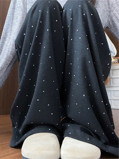 Grey Polka Dot Wide Leg Casual Pants Women's 2025 Autumn Winter New Loose High Waist Slimming Long Straight Leg Trousers Soft
