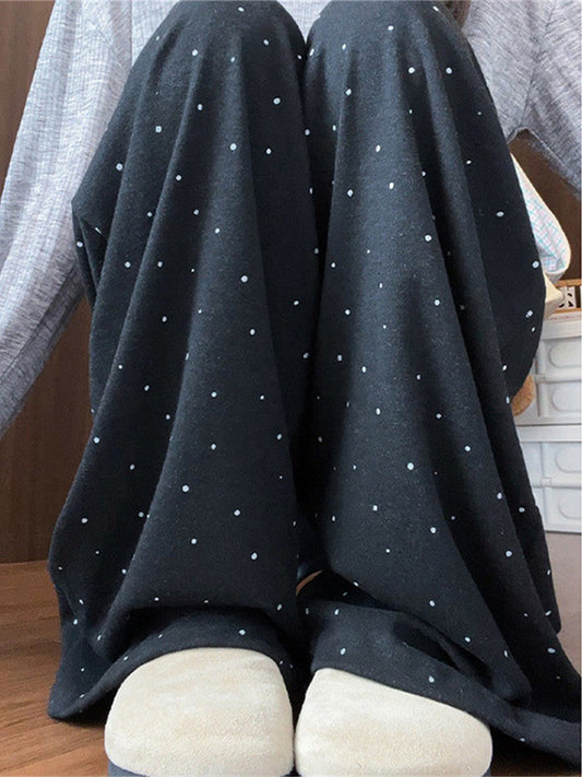 Grey Polka Dot Wide Leg Casual Pants Women's 2025 Autumn Winter New Loose High Waist Slimming Long Straight Leg Trousers Soft