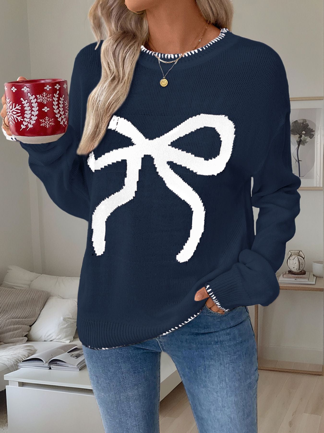 Autumn and winter new European and American fashionable loose long sleeved round neck pullover Christmas sweater