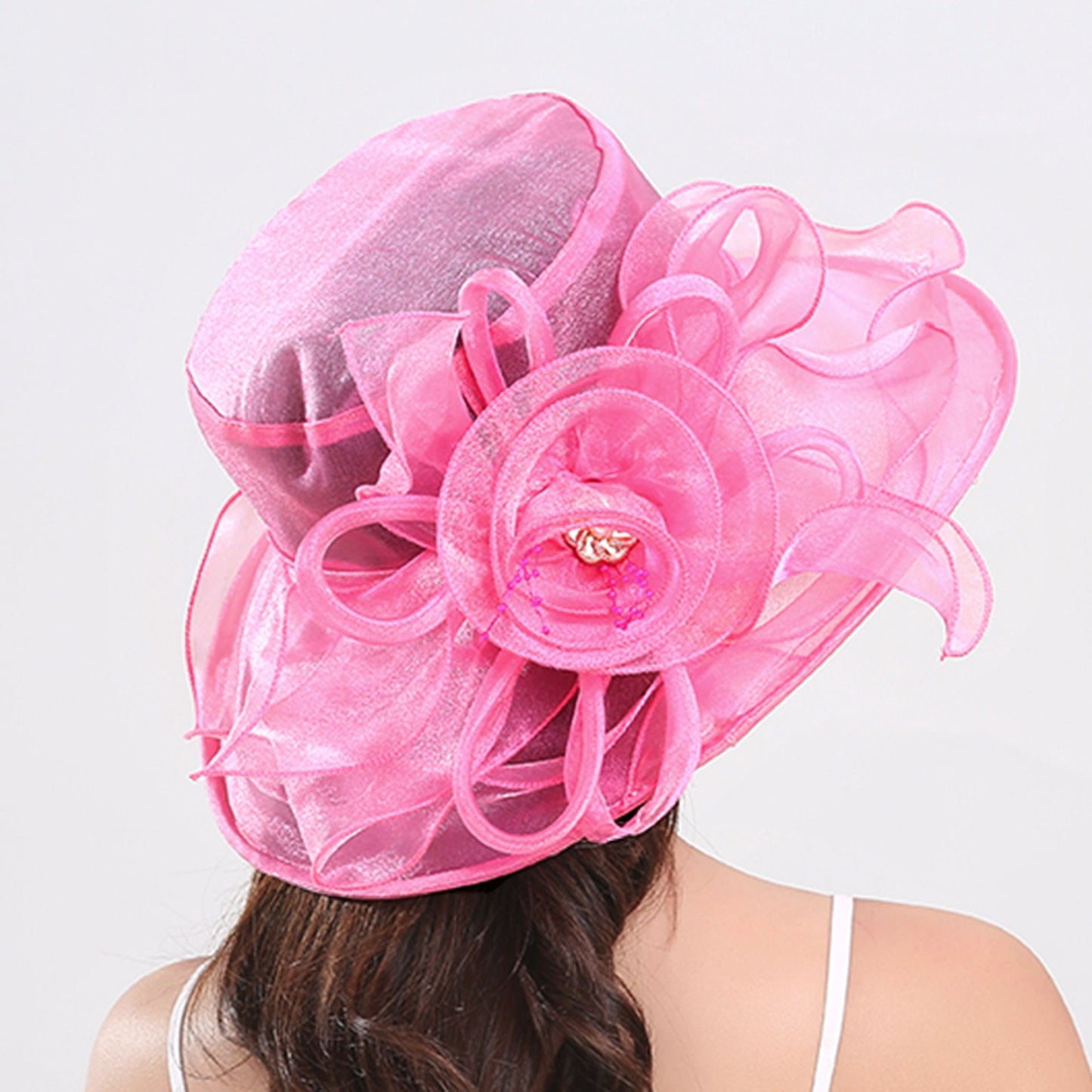 1 Chapéu Feminino De Organza Com Babados E Aba Larga Chapéu De Sol De Verão Para Noivas Estilo Europeu E Americano Chapéu Requintado Para Festas E Praia