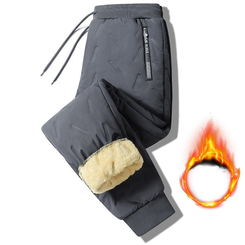 7xl Winter Down Cotton Pants Men's Casual Waterproof Zipper Pocket Thickened Wool Warm Pants Jogger Outdoor Cold-proof Ski Pants