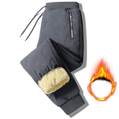 7xl Winter Down Cotton Pants Men's Casual Waterproof Zipper Pocket Thickened Wool Warm Pants Jogger Outdoor Cold-proof Ski Pants