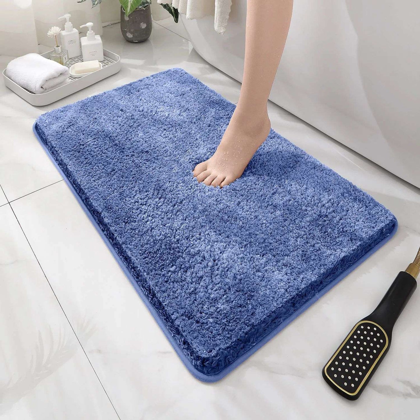 Tapete de chão de banheiro arredondado e espesso, tapete absorvente para banheira, material de pelúcia, tapete antiderrapante para os pés, capacho de entrada, banheiro