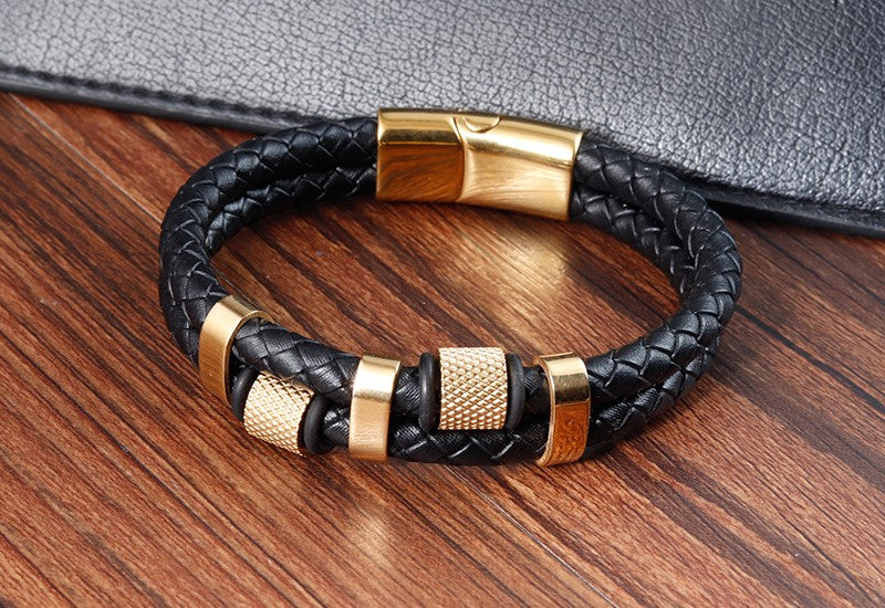 Pulseira de corda trançada charmosa para homens, fecho magnético de aço inoxidável, pulseiras e braceletes de couro legítimo, joias masculinas e femininas