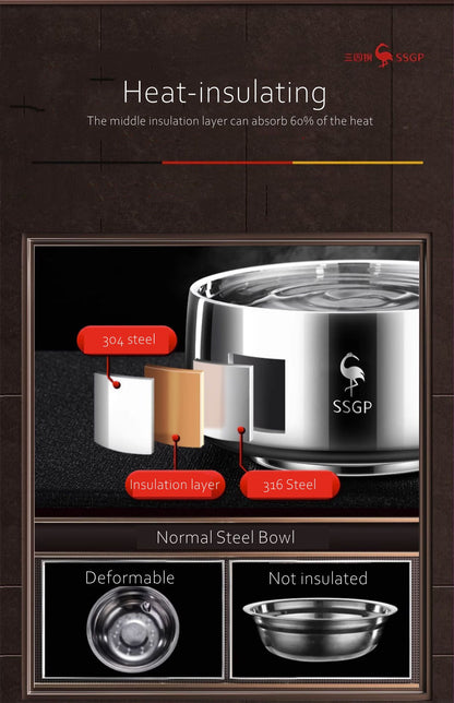 LFGB Certificate 316L Stainless Steel Bowl Heat Insulating Warm Keeping 380ml 526ml Food Container Safe Baby Children Dinnerware