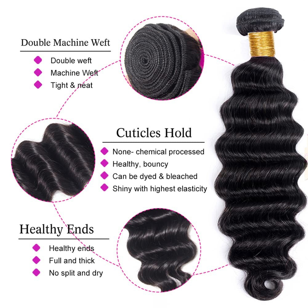 Cabelo Humano Liso Ondulado Profundo 12A 18 20 22 24 Polegadas Cabelo Virgem Brasileiro Não Processado Cacheado Profundo Quick Weave 3 Pacotes de Extensões de Cabelo