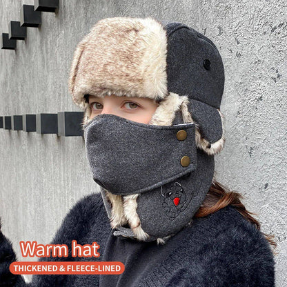 Women Winter Trooper Trapper Hat  Plush Warm Winter Hats with Removable Face Mask Earflaps Hunting Outdoor Hat Protective Warm