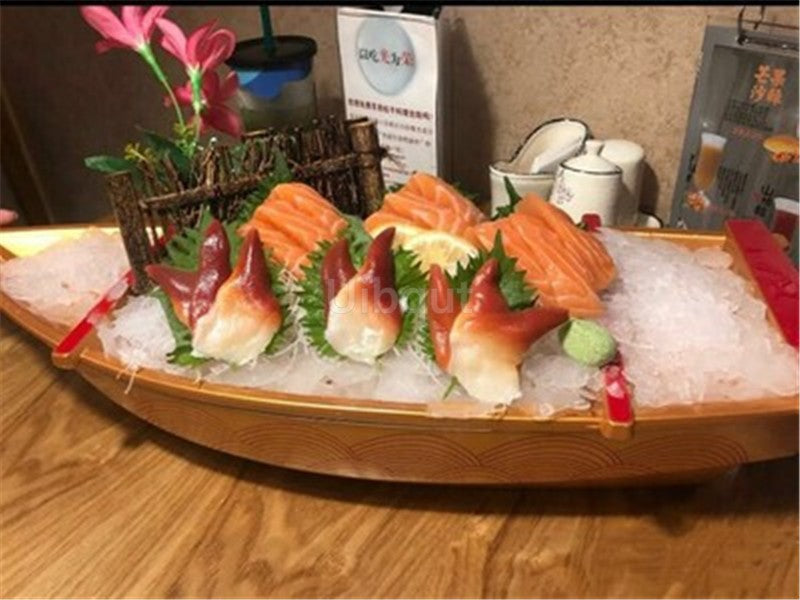 Black red sushi sashimi boat ice food seafood plate salmon sashimi tray Creative Japanese food container sushi barrel decor boat