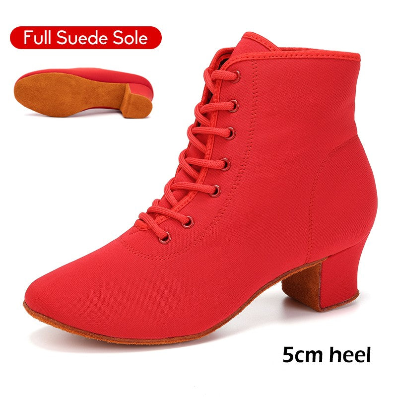 DKZSYIM New Women Ballroom Latin Dance Shoes Jazz Modern Dance Shoes Lace Up Dancing Boots Red Black Sports Dancing Sneakers