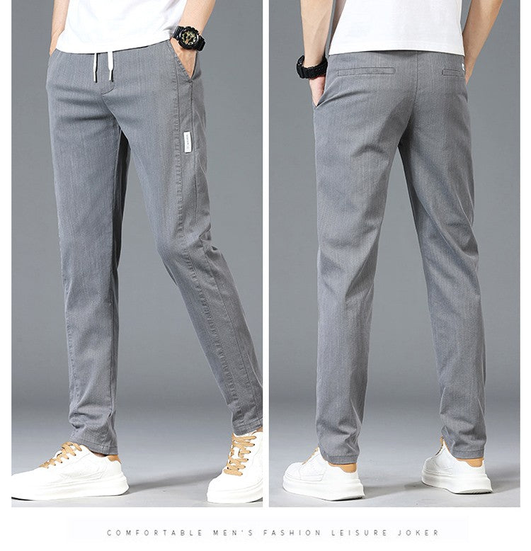 6 Colour Summer Men's Classic  Cotton Solid Color Fashion Business Casual Pants Elastic Waist Korean Fashion Men Clothing 28-38