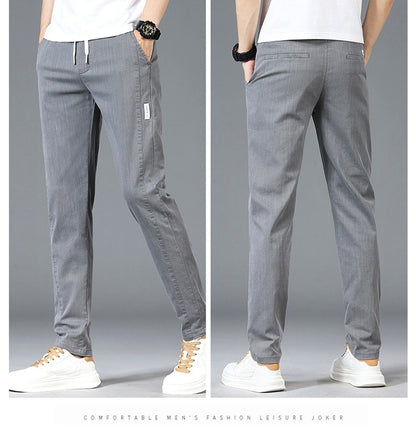 6 Colour Summer Men's Classic  Cotton Solid Color Fashion Business Casual Pants Elastic Waist Korean Fashion Men Clothing 28-38