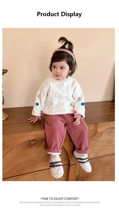 Baby Kids Corduroy Pants Children Fleece-Lined Thermal Winter Warm Straight Leg Casual Trousers for Boys Girls Clothing