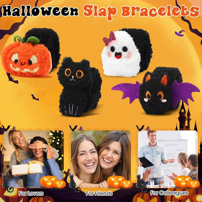 12-48Pcs Halloween Stuffed Slap Bracelets Ghost Plush Trick or Treat Gift Bag Fillers Halloween Party Favors Classroom Prizes
