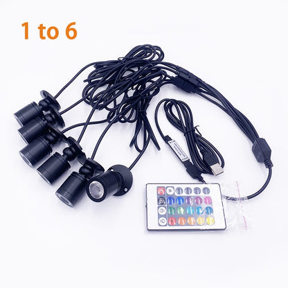 RGB Led Spotlight USB 5V Dimmable Colour Mini Ceiling Spot 1W 3W Showcase Pattern Showcase Light Room Decor 1 to 4 Remote Set