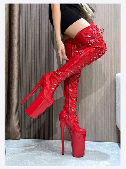 26cm Super High Heel Thigh High Boots Sexy Women Shoes Pole Dance Stripper Shoes Platform Over-the-Knee Zip Crotch High Boots