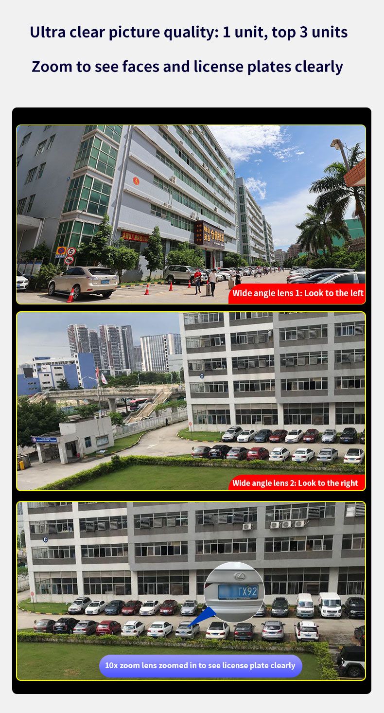 6K 12MP WiFi Surveillance Camera, 3 Lens 3 Screens,10X Digital Zoom, AI Human Detect, 8mp Outdoor Security PTZ IP Cameras